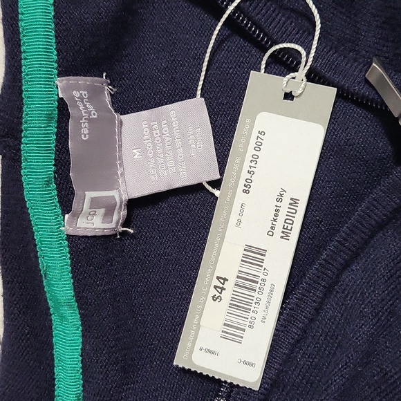 JC Penny Cashmere Blend Dark Blue Zip Up Hooded Sweater - Picture 7 of 9